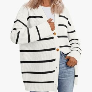Lillusory Womens Oversized White Black Striped Cardigan Sweater Size Medium